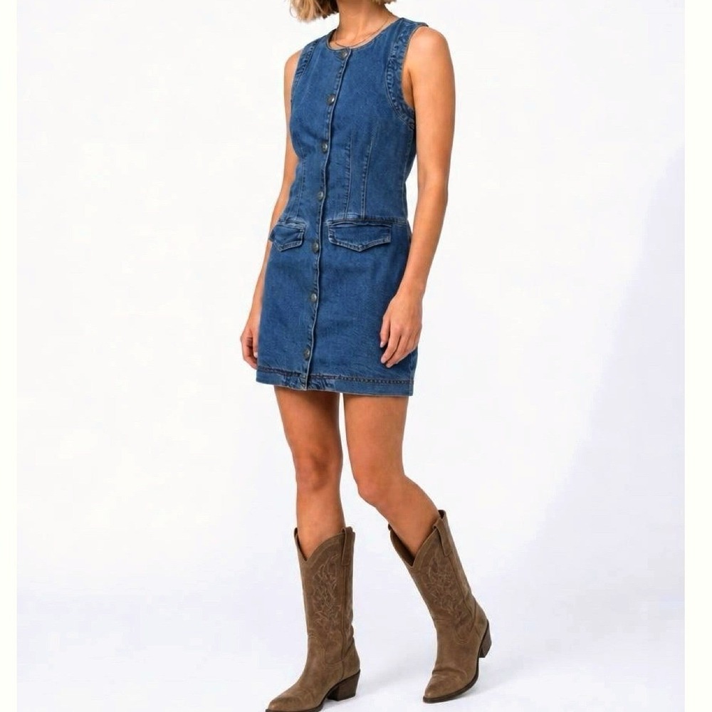 NWT 7 For All Mankind Southwestern Denim Dress Snap Turquoise Concho Buttons
